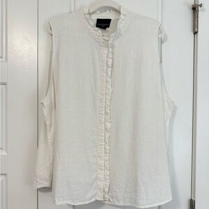Cynthia Rowley Linen Blend Ruffle Neck Sleeveless Blouse Ivory 2X